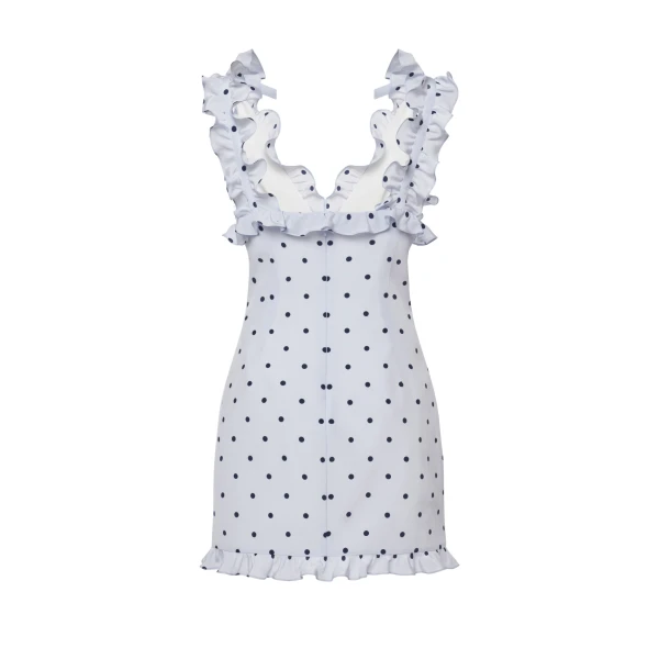 Alessandra Rich Polka-Dot Silk Mini Dress with Pockets in Light Blue and Blue, view 5