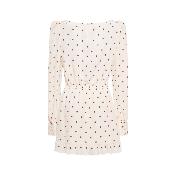Alessandra Rich Polka-Dot Silk Mini Dress with Scooped Neckline in Cream and Bordeaux, view 5