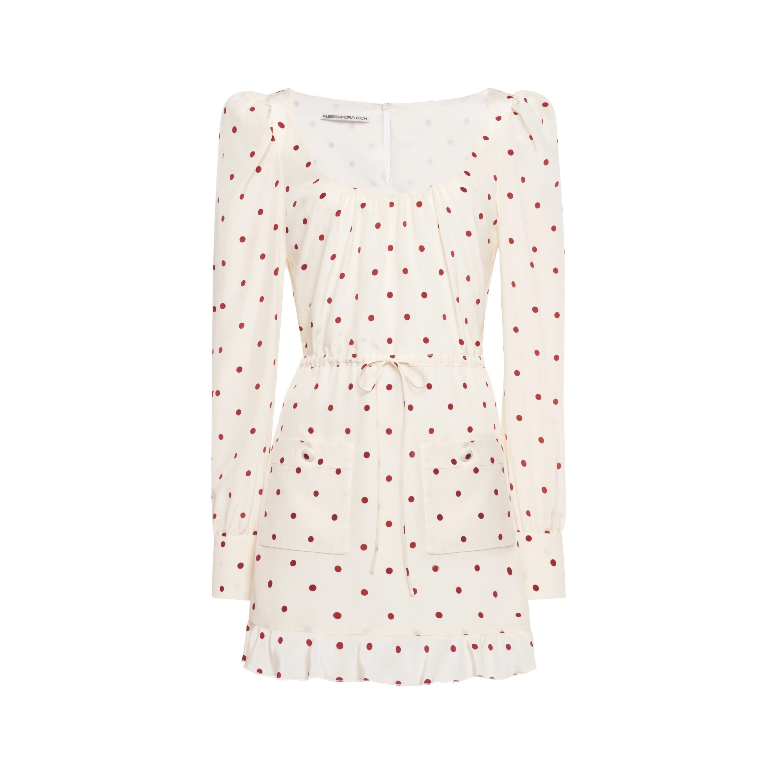 Alessandra Rich Polka-Dot Silk Mini Dress with Scooped Neckline in Cream and Bordeaux Alessandra Rich Polka-Dot Silk Mini Dress with Scooped Neckline in Cream and Bordeaux