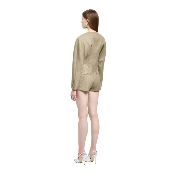 Alessandra Rich Prince of Wales Wool Jacket in Green and Beige, view 4