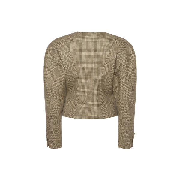 Alessandra Rich Prince of Wales Wool Jacket in Green and Beige, view 5
