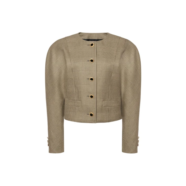 Alessandra Rich Prince of Wales Wool Jacket in Green and Beige