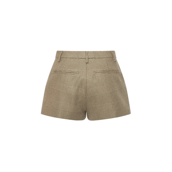 Alessandra Rich Prince of Wales Wool Shorts in Green and Beige, view 5