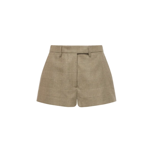 Alessandra Rich Prince of Wales Wool Shorts in Green and Beige