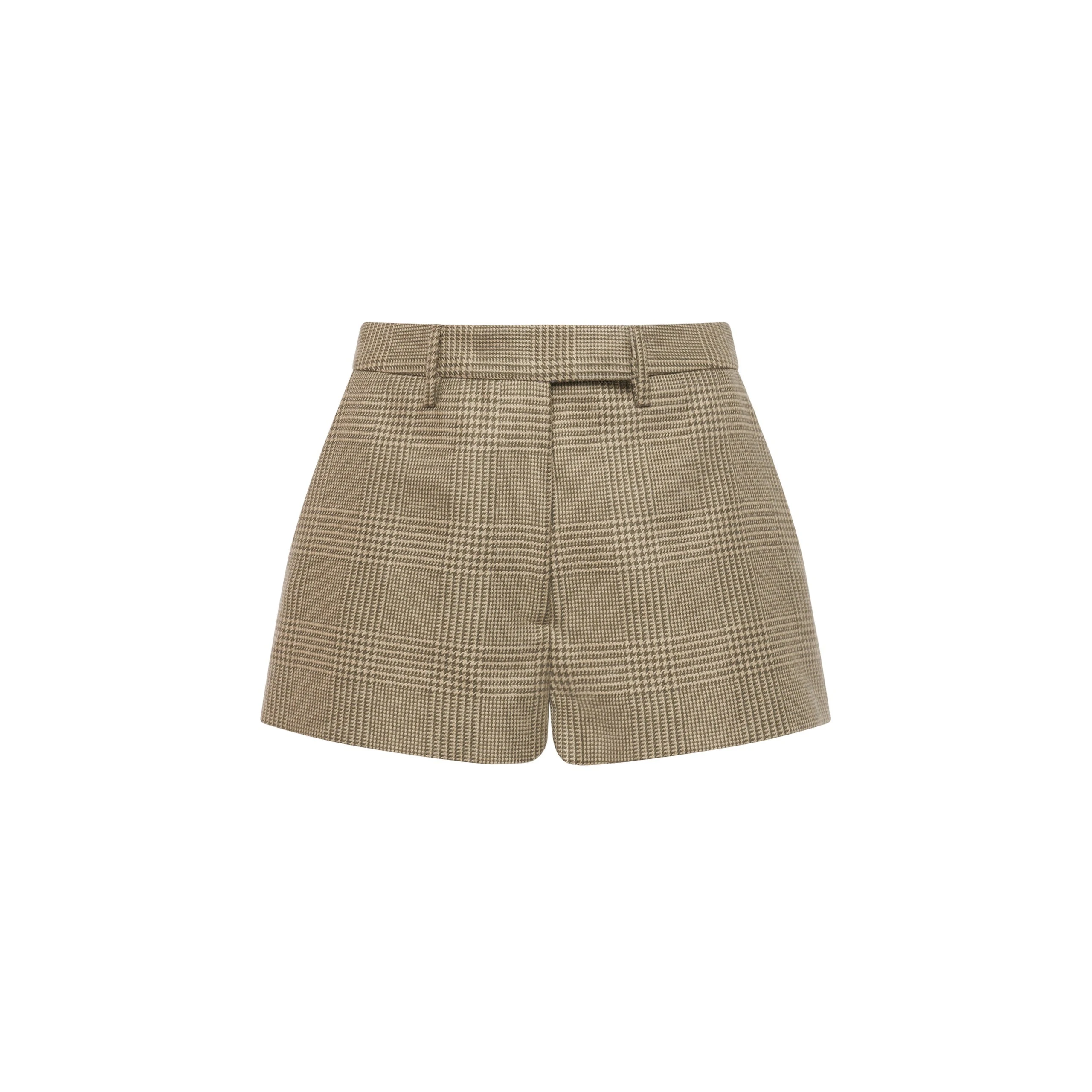 Alessandra Rich Prince of Wales Wool Shorts in Green and Beige Alessandra Rich Prince of Wales Wool Shorts in Green and Beige