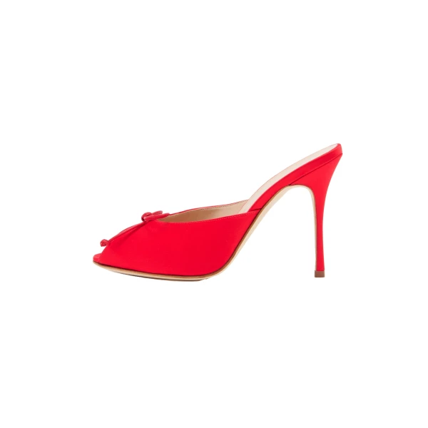 Alessandra Rich Satin Bow Mules 105 in Red, view 2