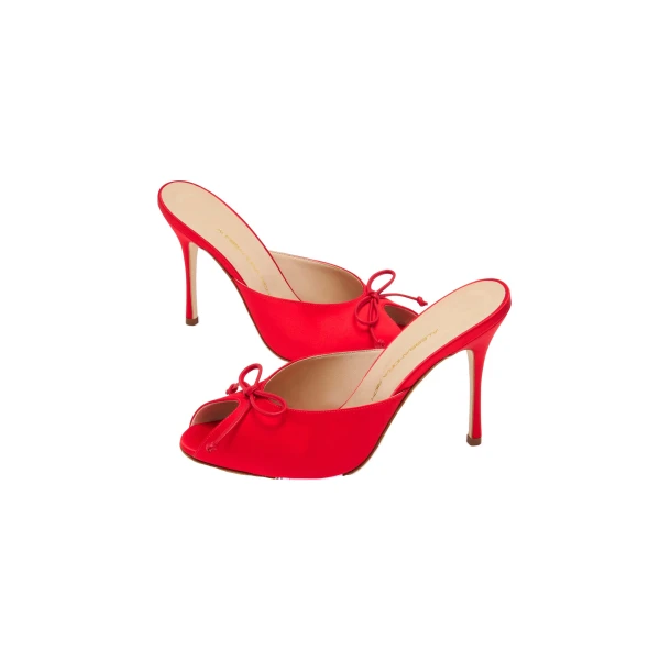 Alessandra Rich Satin Bow Mules 105 in Red, view 3