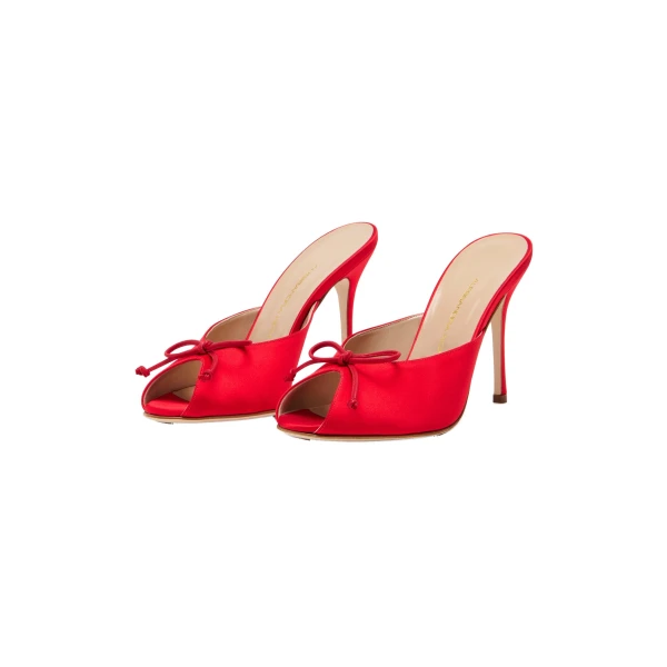 Alessandra Rich Satin Bow Mules 105 in Red