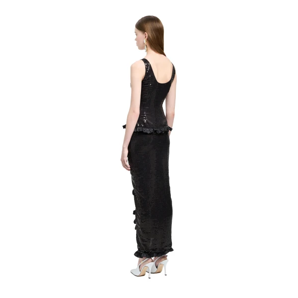 Alessandra Rich Sequin-Embroidered Silk Evening Dress in Black, view 4