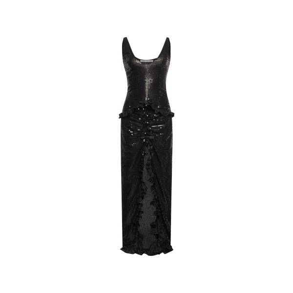 Alessandra Rich Sequin-Embroidered Silk Evening Dress in Black