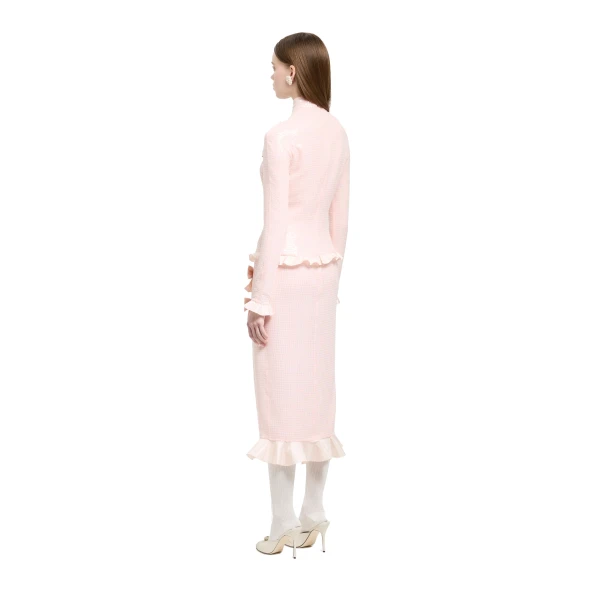 Alessandra Rich Sequin-Embroidered Silk High Neck Midi Dress in Pink, view 4