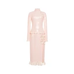 Alessandra Rich Sequin-Embroidered Silk High Neck Midi Dress in Pink