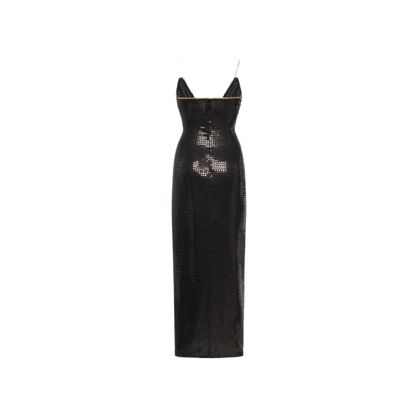 Alessandra Rich Sequin-Embroidered Silk Slip Dress in Black, view 5