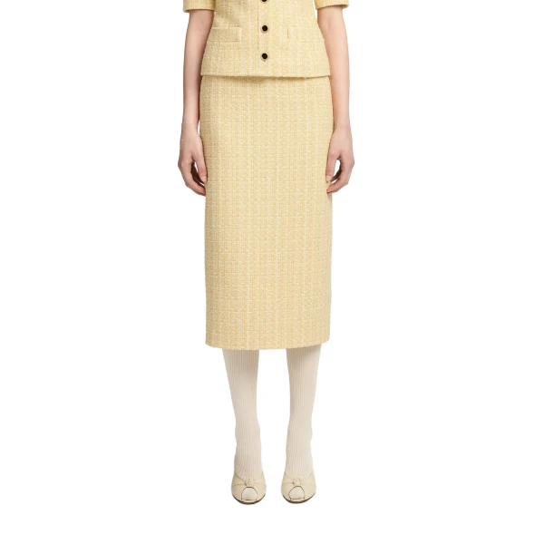 Alessandra Rich Sequin Tweed Midi Skirt in Pale Yellow and White, view 3