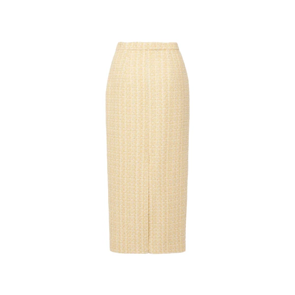Alessandra Rich Sequin Tweed Midi Skirt in Pale Yellow and White, view 5