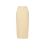 Alessandra Rich Sequin Tweed Midi Skirt in Pale Yellow and White