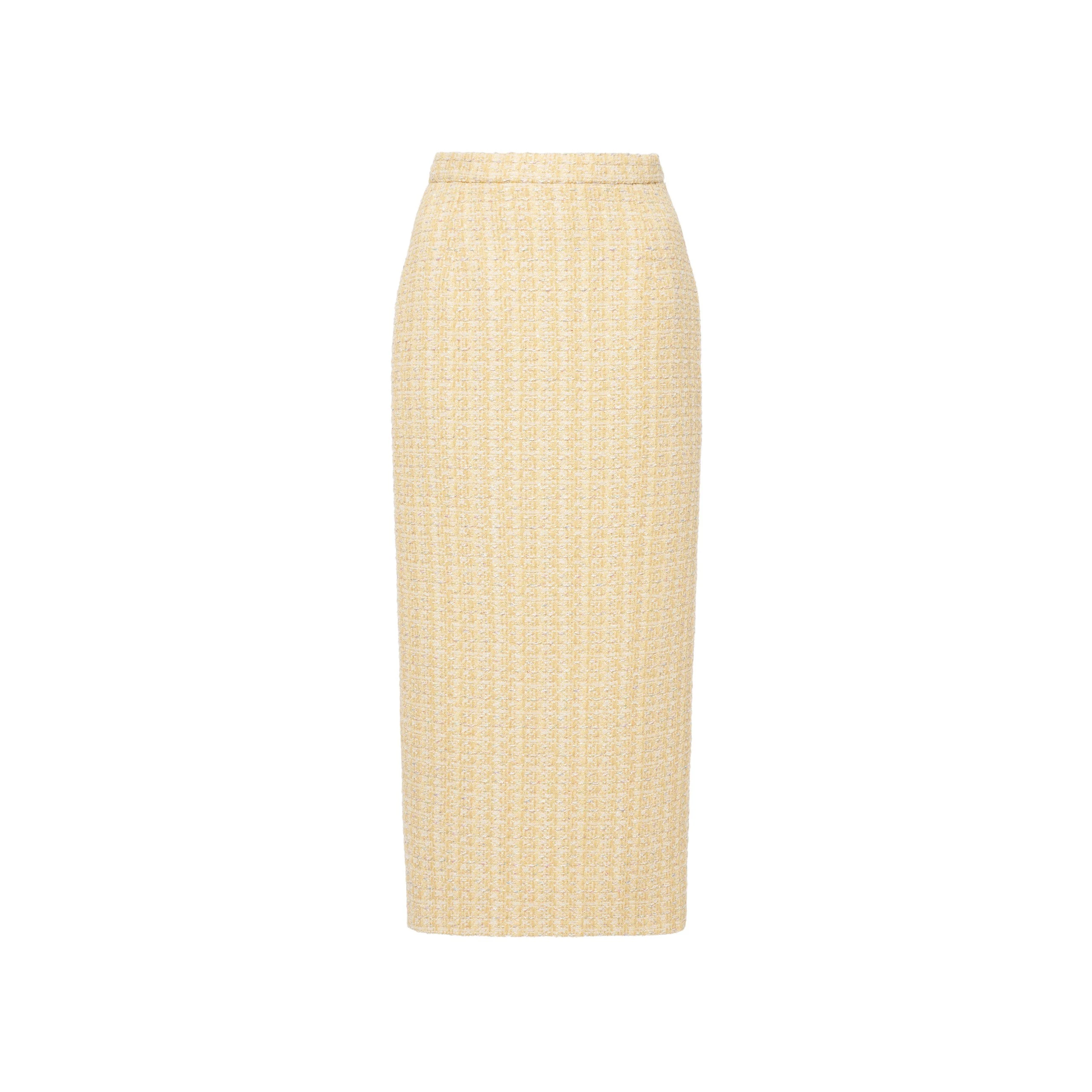Alessandra Rich Sequin Tweed Midi Skirt in Pale Yellow and White Alessandra Rich Sequin Tweed Midi Skirt in Pale Yellow and White