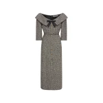 Alessandra Rich Sequin Tweed Off-Shoulder Midi Dress in White and Black Melange