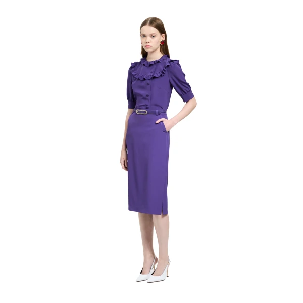 Alessandra Rich Silk Blouse with Ruffles in Purple, view 2