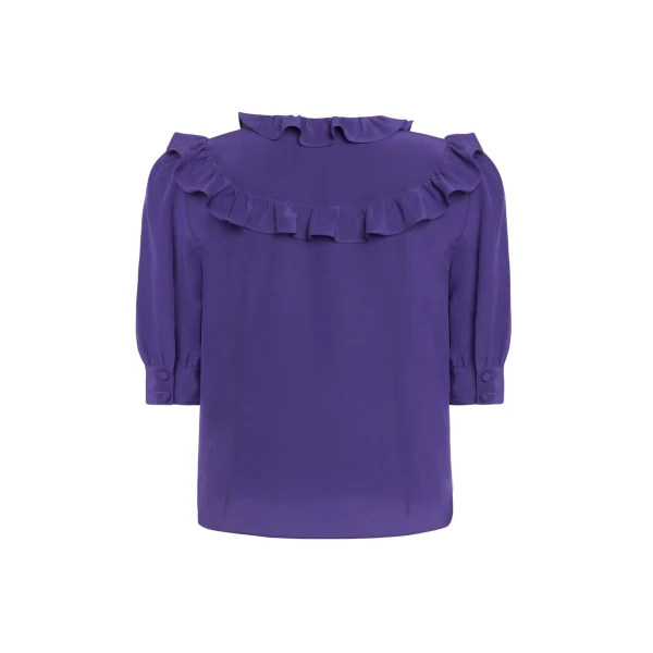 Alessandra Rich Silk Blouse with Ruffles in Purple, view 5