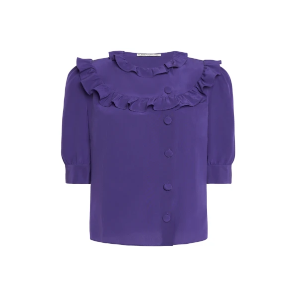 Silk Blouse with Ruffles in Purple
