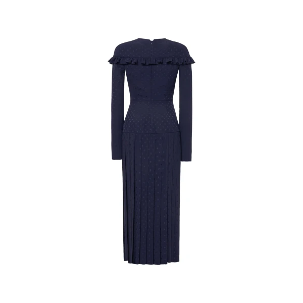 Alessandra Rich Silk Jacquard Dress with Pleated Skirt in Navy Blue, view 5