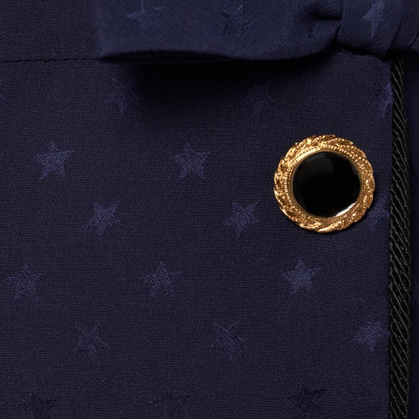 Alessandra Rich Silk Jacquard Dress with Pleated Skirt in Navy Blue, view 6