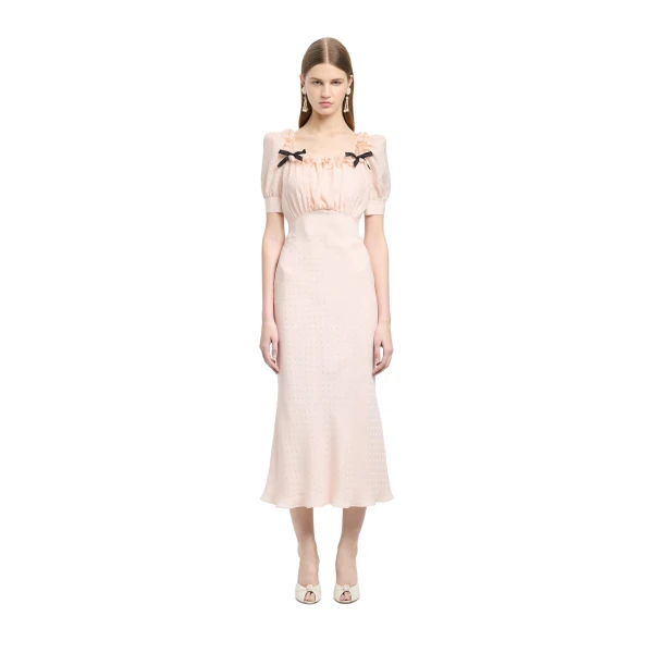 Alessandra Rich Silk Jacquard Dress with Square Neckline in Light Pink, view 2