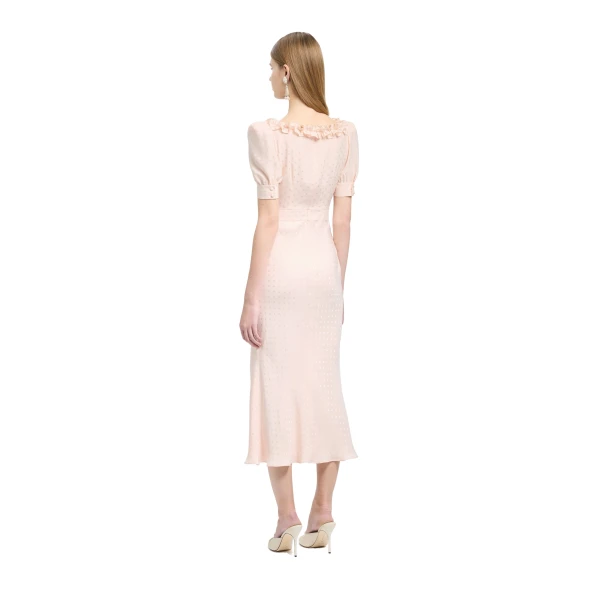 Alessandra Rich Silk Jacquard Dress with Square Neckline in Light Pink, view 4