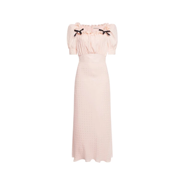 Alessandra Rich Silk Jacquard Dress with Square Neckline in Light Pink