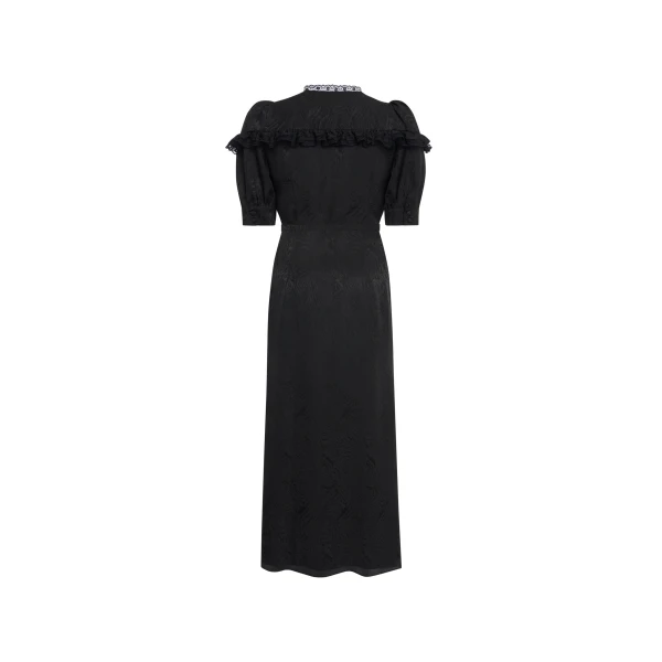 Alessandra Rich Silk Jacquard Midi Dress with V-Neckline in Black, view 5