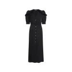Alessandra Rich Silk Jacquard Midi Dress with V-Neckline in Black