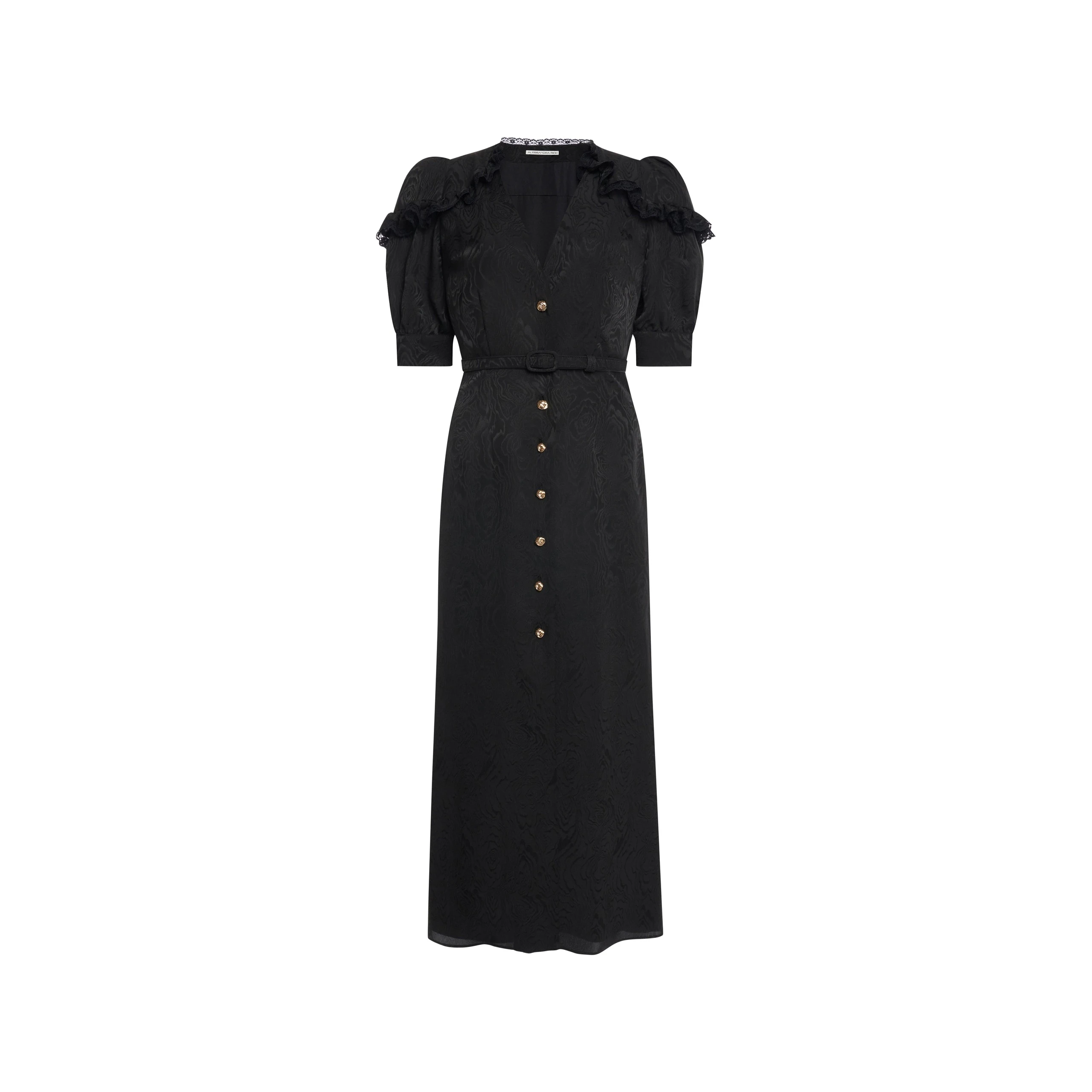 Alessandra Rich Silk Jacquard Midi Dress with V-Neckline in Black Alessandra Rich Silk Jacquard Midi Dress with V-Neckline in Black