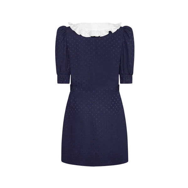 Alessandra Rich Silk Jacquard Mini Dress with Buckles in Navy Blue, view 5