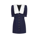 Alessandra Rich Silk Jacquard Mini Dress with Buckles in Navy Blue