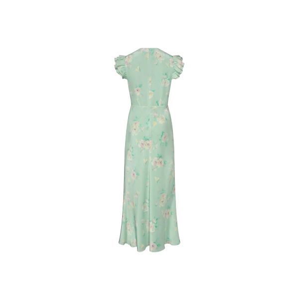 Alessandra Rich Silk Midi Dress with Ruffle Sleeves in Green and Multi, view 5