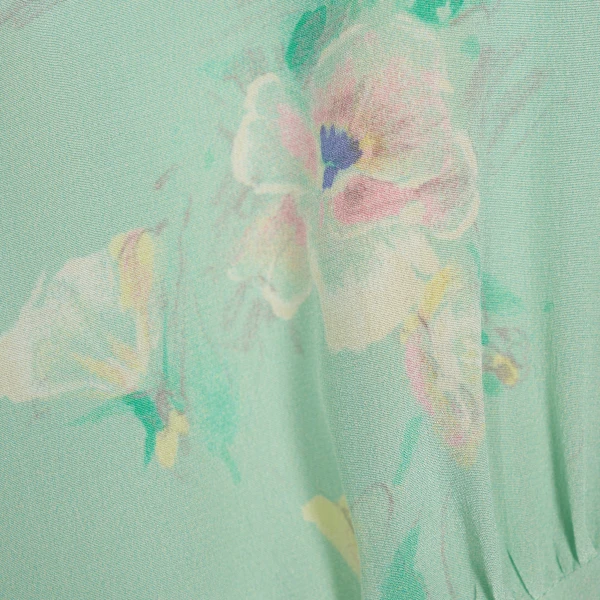 Alessandra Rich Silk Midi Dress with Ruffle Sleeves in Green and Multi, view 6