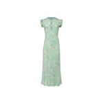 Alessandra Rich Silk Midi Dress with Ruffle Sleeves in Green and Multi