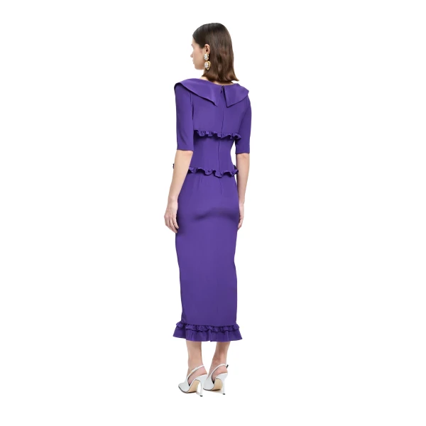 Alessandra Rich Silk Midi Dress with Ruffles in Purple, view 4