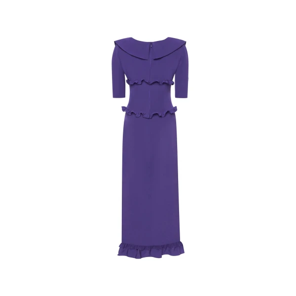 Alessandra Rich Silk Midi Dress with Ruffles in Purple, view 5