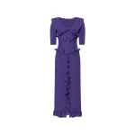 Alessandra Rich Silk Midi Dress with Ruffles in Purple