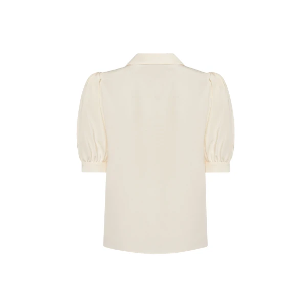 Alessandra Rich Silk Short Sleeve Blouse in Cream, view 5