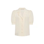 Alessandra Rich Silk Short Sleeve Blouse in Cream