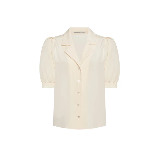 Silk Short Sleeve Blouse in Cream