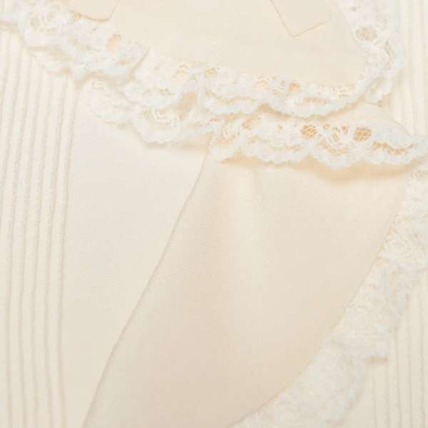 Alessandra Rich Silk Short Sleeve Blouse with Jabot in Cream, view 6