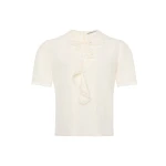 Alessandra Rich Silk Short Sleeve Blouse with Jabot in Cream