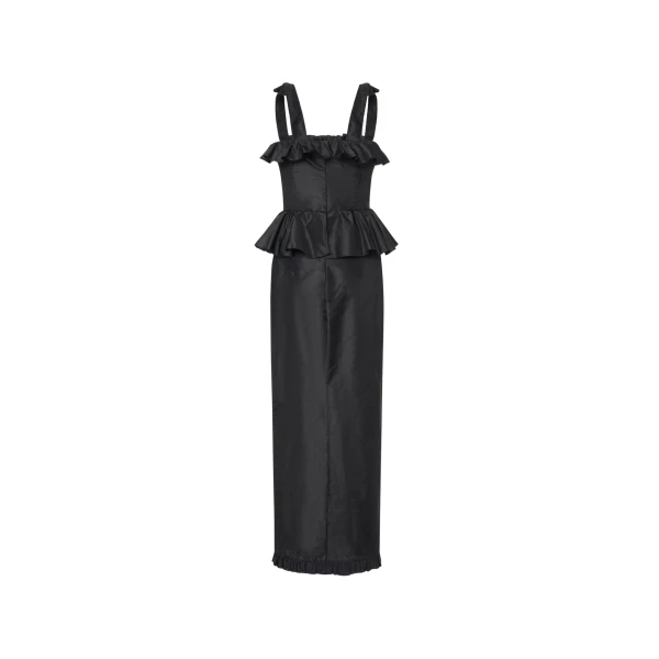 Alessandra Rich Silk Taffeta Midi Dress with Ruffles in Black, view 5
