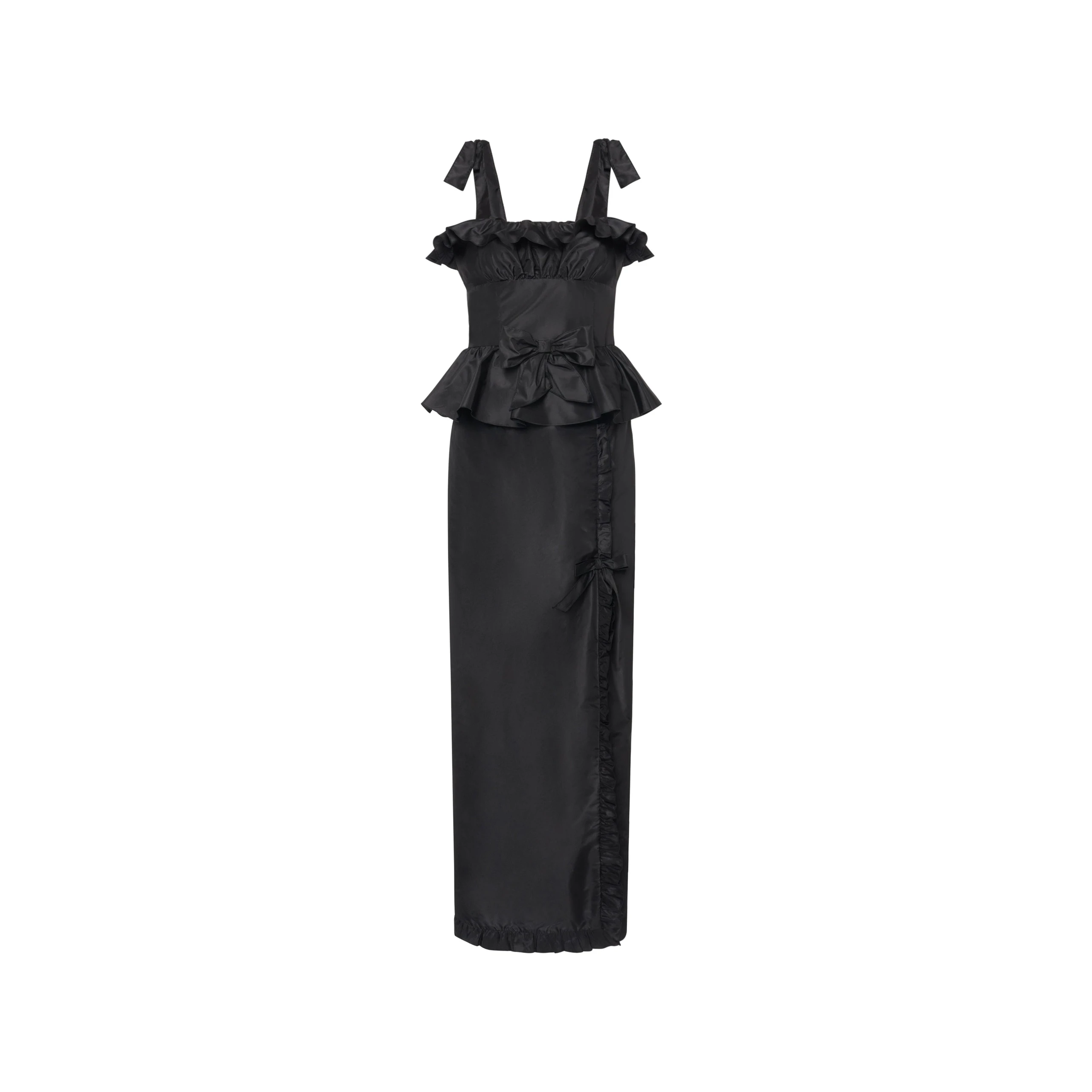 Alessandra Rich Silk Taffeta Midi Dress with Ruffles in Black Alessandra Rich Silk Taffeta Midi Dress with Ruffles in Black