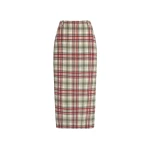 Alessandra Rich Tartan-Print Silk Midi Skirt in Red and Green