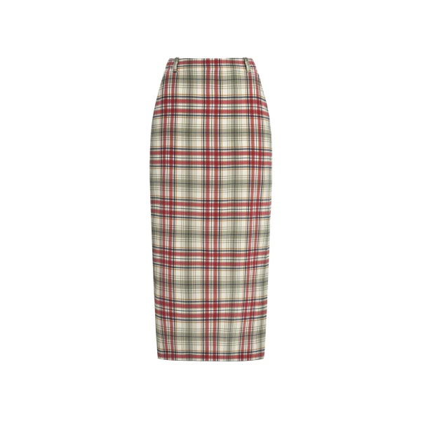 Tartan-Print Silk Midi Skirt in Red and Green